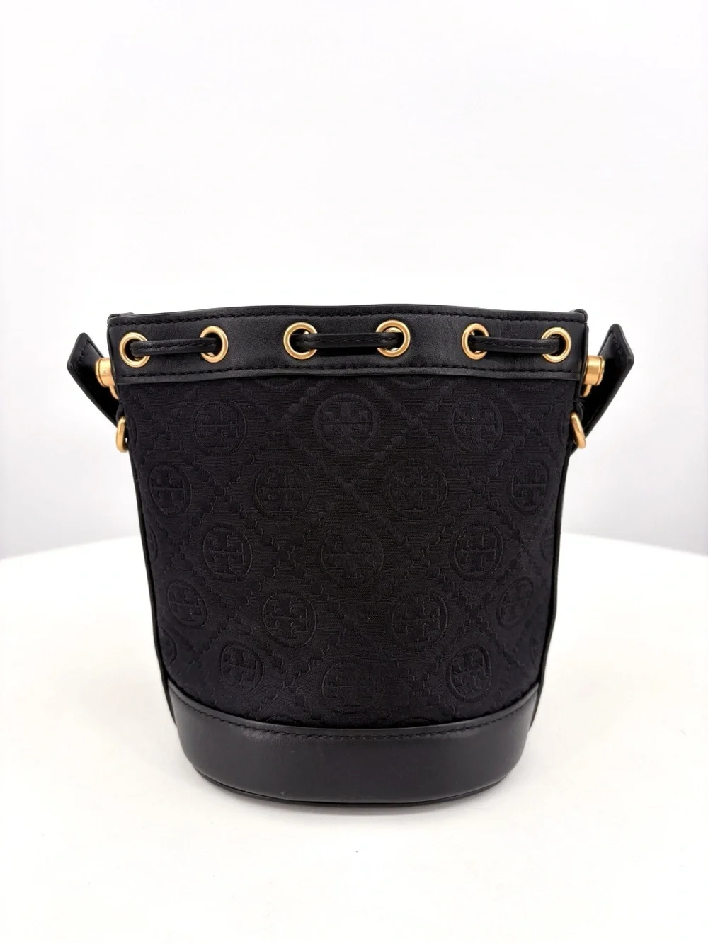 TORY BURCH T Monogram Jacquard Mini Bucket Bag Black Crossbody
